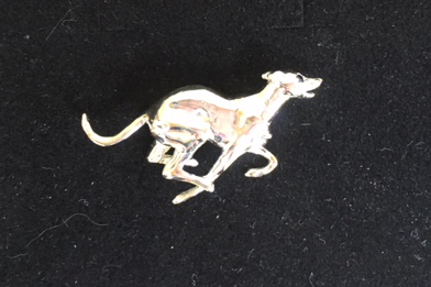 Silver Whippet Brooch with Sapphire Eye
