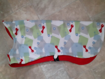 Dog Fleece - Spanner And Squares - Red Lining