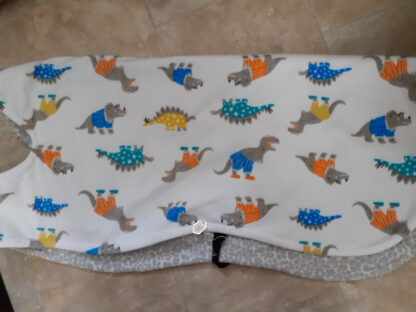 Dog Fleece - White with Dinosaurs - Grey and White Lining