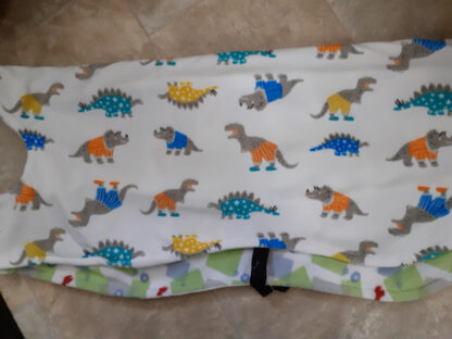 Dog Fleece - White with Dinosaurs - Spanner and Square Lining
