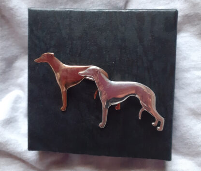 Gingerberry Sterling Silver Bronze Brooch Pair Standing Hounds