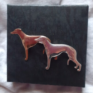 Gingerberry Silver and Bronze Brooch: Pair of Standing Hounds